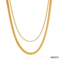 Mehrlagiges goldenes Fischgräten- und Schlangenkettenset mit poliertem Finish - Goldene Doppellagige Halskette (KBD979)