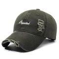Vintage distressed baseball cap in dark army green with Capital embroidery and ripped details - Adjustable / Army Green