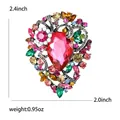 Retro heart flower alloy brooch with colorful rhinestones and pink pear main stone - Pink Multicolor