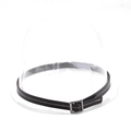 Detail of faux leather hat band with silver buckle and white contrast stitching on a mold - 09 Dark Brown Square Buckle