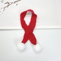 Detail of red knitted mini scarf with white pom poms for Christmas doll and bottle decoration - Without Pom Pom / 50cm / Solid Red