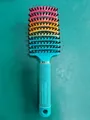 Green rainbow massage hairbrush with anti-slip heart textured handle for styling - With Boar Bristle / Gradient (with Boar Bristle) Green Solid Handle