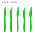 Detailed view of 10 green plastic knives with textured handles for football parties - Dark Green Knives