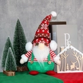 Christmas gnome plush toy in red knit snowflake hat and green overalls holiday decor - Male Style / Red & Green Beard