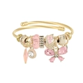 Golden stainless steel spiral bracelet with butterfly charm and pink crystal beads - Gold Plated Pink Butterfly