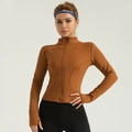 Chaqueta térmica de yoga entallada en color marrón caramelo con aberturas para pulgar - S / Rojo Otoñal