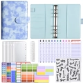 A6 budget binder set in light blue crocodile leather pattern with accessories - Luxury Set - Blue Crocodile