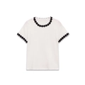 Slim fit white short sleeve T-shirt with black floral 3D trim on neck and cuffs - S / Off White