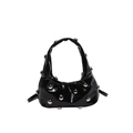 Minimalist black shiny shoulder bag with silver rivet stud detailing and punk style design - Black