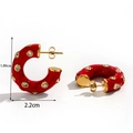 Red enamel C-shaped strawberry hoop earrings with sparkling zircons and dimensions - Red Enamel Rhinestone C-Shaped Style (ER-1153)