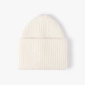 Creamy white ribbed knit beanie hat with classic cuffed design for winter warmth - Cream