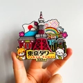 3D souvenir fridge magnet featuring Tokyo landmarks including Tokyo Tower and Kaminarimon Gate - (3) Tokyo Japan - Wood