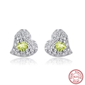 Sterling silver heart stud earrings with bright green zircon stones and 925 hallmarks - Green Heart Hollow Stud - Silver