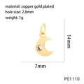 Detail showing gold-plated brass moon pendant with cubic zirconia and dimension labels - Moon (P01110)