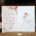 Elegant white laser-cut floral wedding invitation set with watercolor RSVP card details - Standard / White