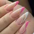Pink striped stiletto press-on nails with gold glitter and rhinestone decorations - Glue Type / Pink Striped Gold Style (BZ1216)