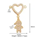 Gold heart-shaped pendant with boy figure and cubic zirconia stones, DIY jewelry making - Heart Connect Boy (K301738-Gold)