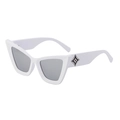 Cat-Eye-Sonnenbrille mit weißem Rahmen, grauen Gläsern und silbernen Sternen-Verzierungen - C7 Weißer Rahmen Quecksilber Gläser