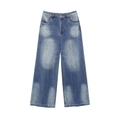 Classic blue washed denim wide-leg jeans with vintage fading and button fly detail - XS / Bottoms / Blue