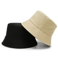 Classic reversible cotton bucket hats in black and beige with durable decorative stitching - One Size / Black and Khaki