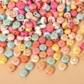 Flat round acrylic beads in assorted macaron colors with golden heart and star patterns - 4x7mm Colorful With Gold Star Moon (100pcs)