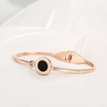 Rose gold Roman numeral bangle with black enamel inlay and zircon on white silk - Rose Gold Roman Numeral Zircon Bracelet
