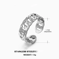 Anillo de cadena hueca en acero inoxidable plateado con banda ajustable y peso 1,4g - Color Acero