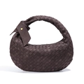 Dark brown woven leather hobo bag with a distinctive knot handle and gold stud detail - Brown