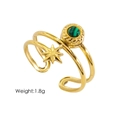 Gouden open dubbele ring met ster-element en groene malachiet kraal voor dames - Achtpuntige Ster Dubbele Ring Verstelbaar (Malachiet) / Malachiet