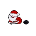 Spilla smaltata Babbo Natale con sacco regalo rosso e chiusura in gomma nera - Babbo Natale