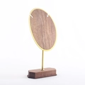 Minimalist walnut wood and gold metal jewelry stand for earrings and necklaces - Oval Shape