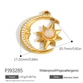 18k gold plated stainless steel crescent moon and star pendant with sparkling crystals - Crescent & Octagram Pendant PJ93285