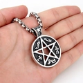 Silver stainless steel hip hop necklace with mystical pentagram star pendant - Pentagram