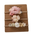 3er-Set Baby-Stirnbänder aus Nylon mit rosa Gaze und Champagner-Perlenblumen - Stil 2-Rosa Gelb Champagner