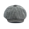 Berretto newsboy grigio scuro a righe bianche per uomo e donna in stile autunno - Taglia unica / Grigio
