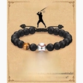 Baseball Perlenarmband mit Tigerauge und Motivationskarte für Söhne als Geschenk - Gelbes Tigerauge/Baseball-Stil