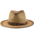 Handwoven Panama fedora hat in tan with vintage leather cord and metallic beads - M (56-58cm) / Tan Gradient Style (05)