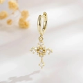 Elegante pendiente de aro dorado con un colgante de cruz brillante para mujer - 4# Oro Café Claro (Individual)