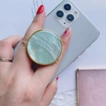 Green marble pattern phone grip stand with elegant gold plating and collapsible design - Gold Round Collapsible Socket Grip / Light Green Scallop Shell