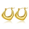 Polished gold thick hoop earrings for women with a sleek mirror finish and lever back closure - Bright Polished Puffy Hoop