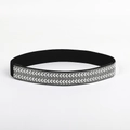Dettaglio cintura elastica larga con strass a forma di V su tessuto nero flessibile - Stretto / Modello 11 (Strass Argento a V)