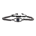 Pulsera ajustable de cuentas negras para hombre con amuleto ojo turco de circonitas - Color gunmetal