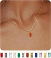 18k gold plated birthstone necklace with a rectangular orange crystal pendant for women - July Ruby Red