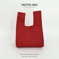 Minimalist red knitted tote bag with textured waffle weave for gifts and daily use - Red