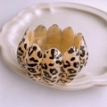 Elastic wide cuff bracelet featuring oval leopard print acrylic beads in beige and black - Beige Leopard Petal Style (51# Bangle - Beige)