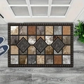 Dettaglio tappetino con motivo a pietra e decori a rombo su pavimento in legno grigio - 40*60cm / Stile 4