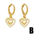 Elegant gold heart earrings with white zircon accents and a polished inner heart detail - Style B-Nested Double Heart