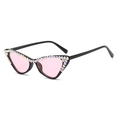 Cat eye sunglasses with black frame, rainbow rhinestones and light pink tinted lenses - Black Frame Pink Lens