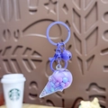 Cute purple ice cream liquid keychain with floating beads and matching small bell - Purple Ice Cream Milk Bean