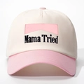 Berretto da baseball retrò bicolore bianco crema e rosa con ricamo Mama Tried frontale - Bianco Sporco e Rosa